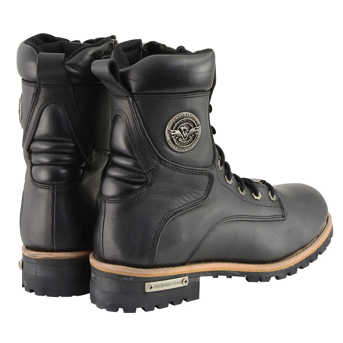 MBM9095 Mens Classic Black Logger Lace-Up Boots with Side Zipper