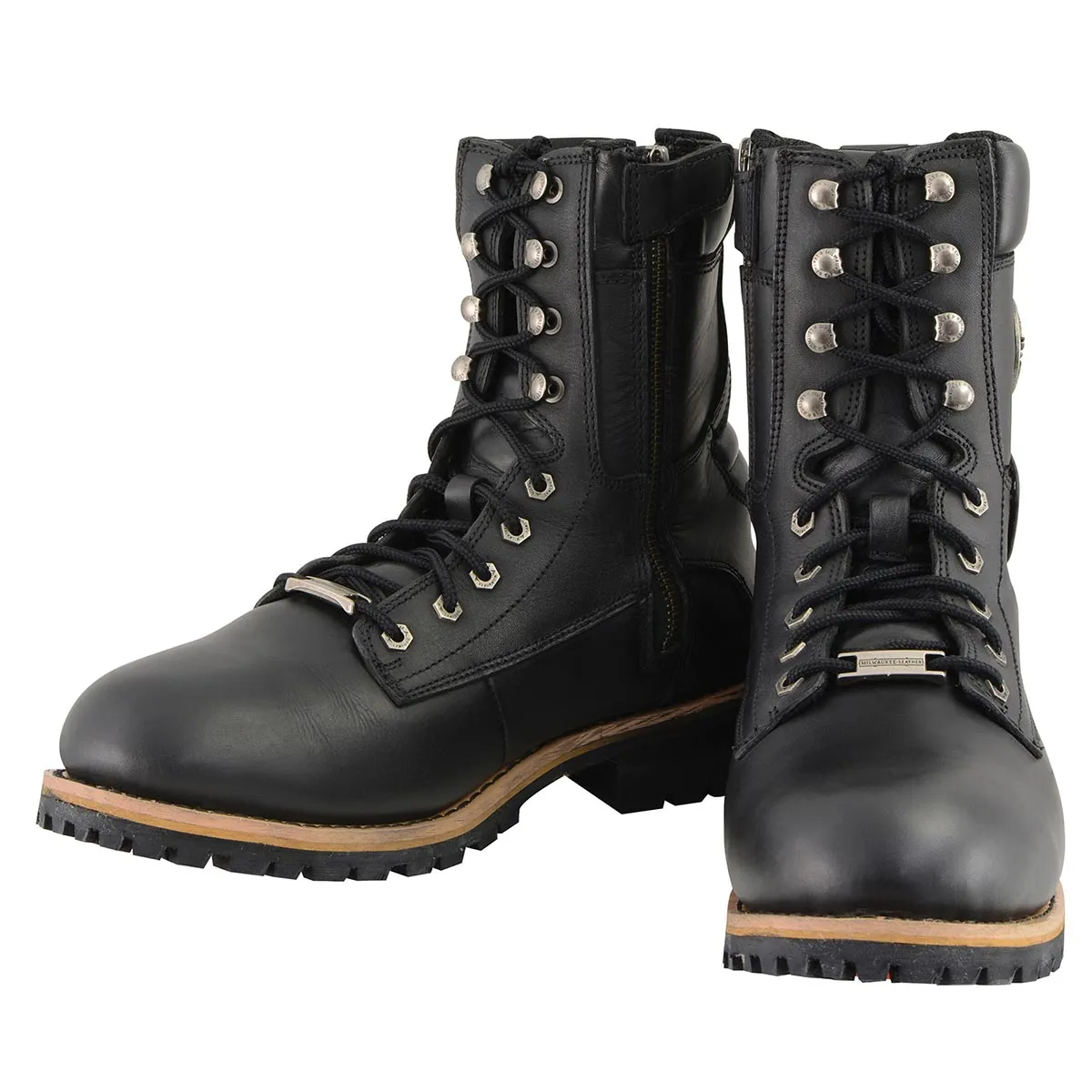 MBM9095 Mens Classic Black Logger Lace-Up Boots with Side Zipper
