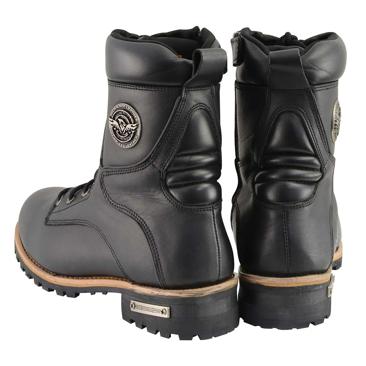 MBM9095 Mens Classic Black Logger Lace-Up Boots with Side Zipper