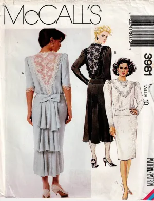 McCall's 3981 Womens Evening Dress with Sheer Back & Ruffles 1980s Vintage Sewing Pattern Size 10 UNCUT Factory Folded