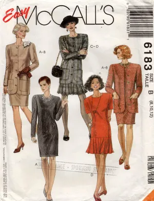 McCall's 6183 Womens Dress with Pleats & Jacket 1990s Vintage Sewing Pattern Size 8 - 12 UNCUT Factory Folded