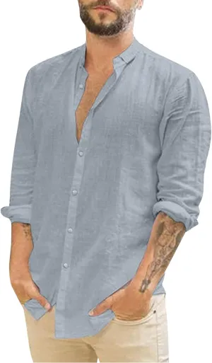 Men Cotton Linen Shirts 2024 Fall Fashion Big and Tall Shirt Casual Loose Button Tops Comfy Long Sleeve Blouse
