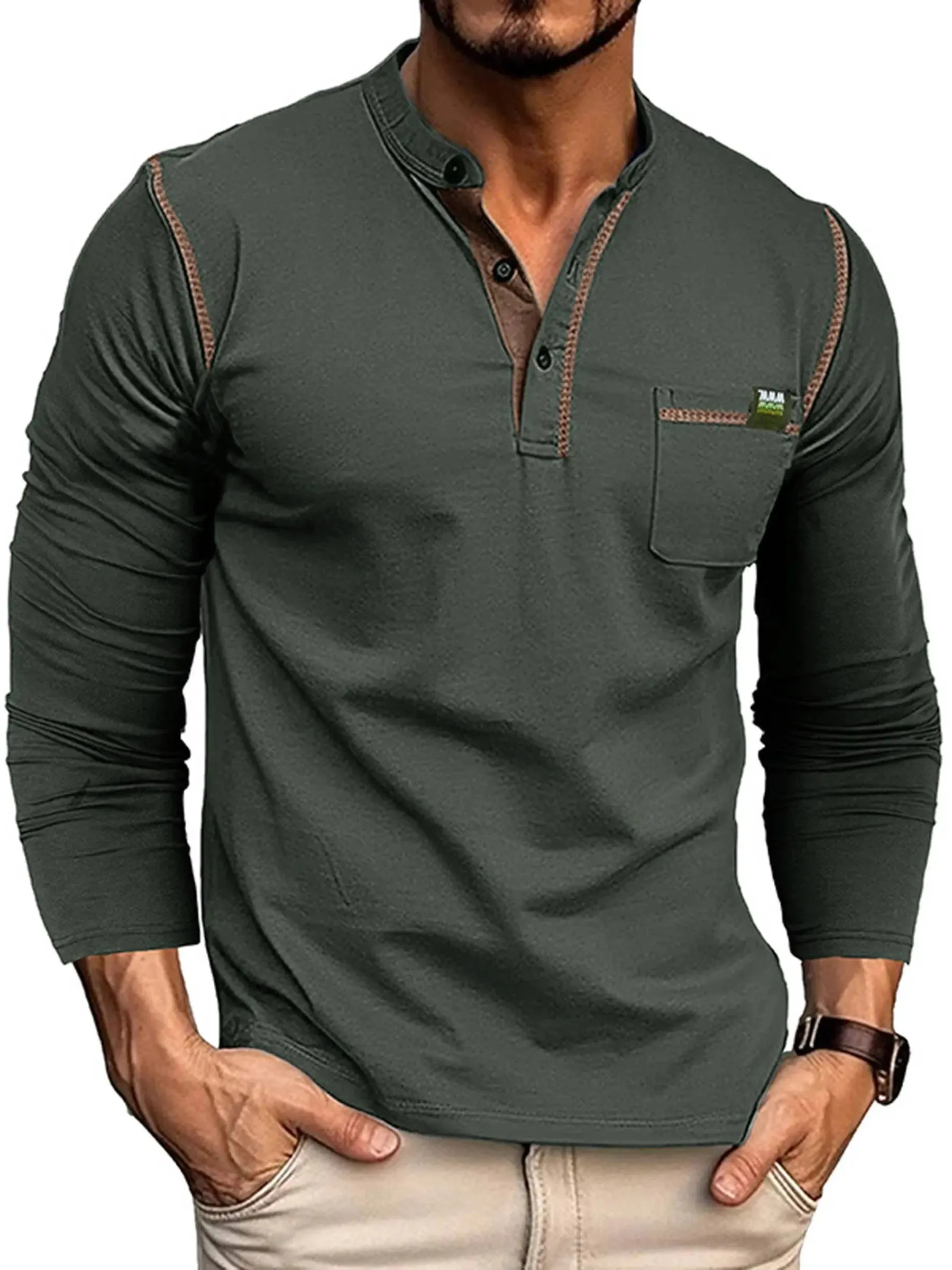 Men's Henry Colored Button Fashion Top