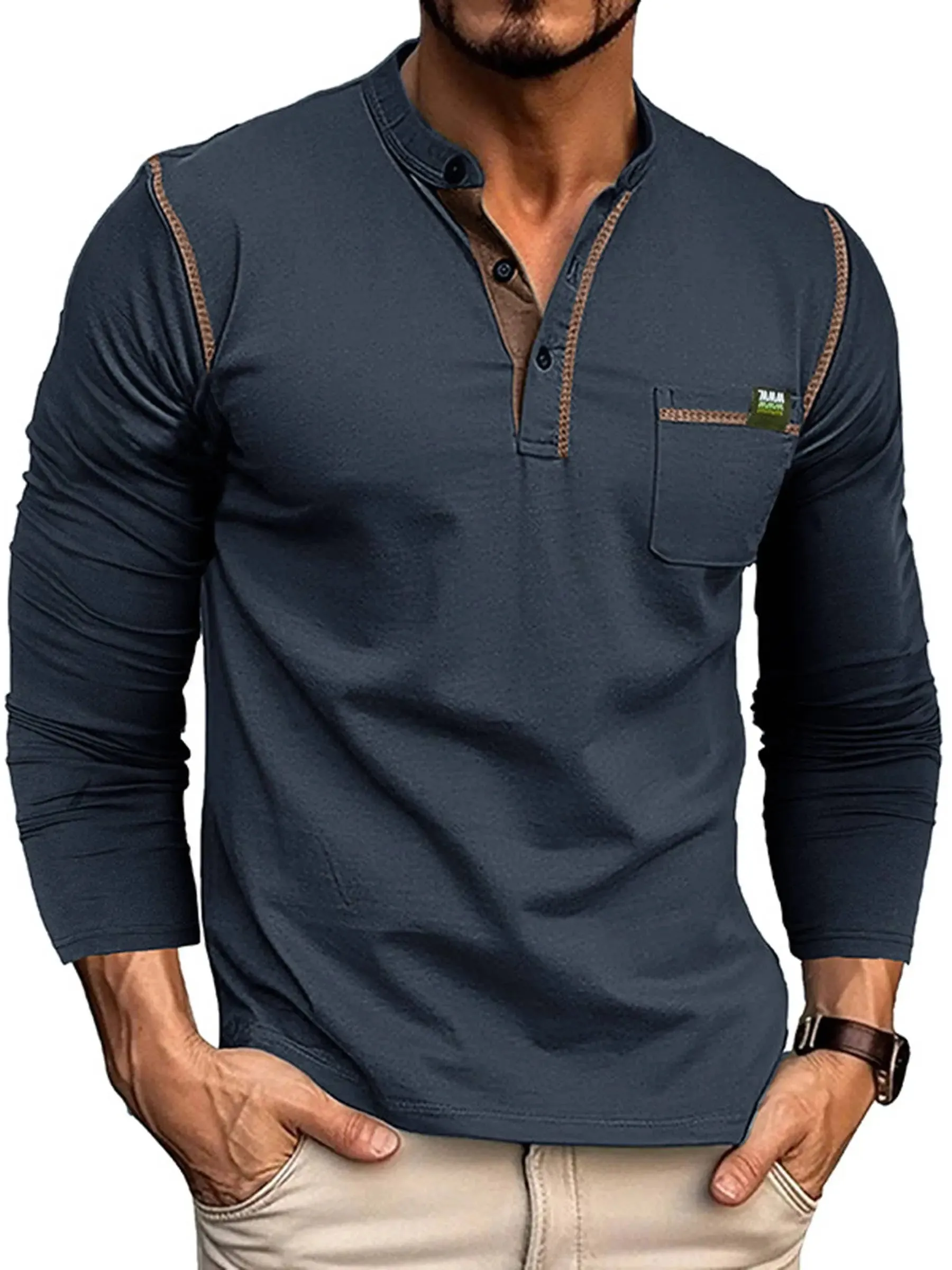 Men's Henry Colored Button Fashion Top