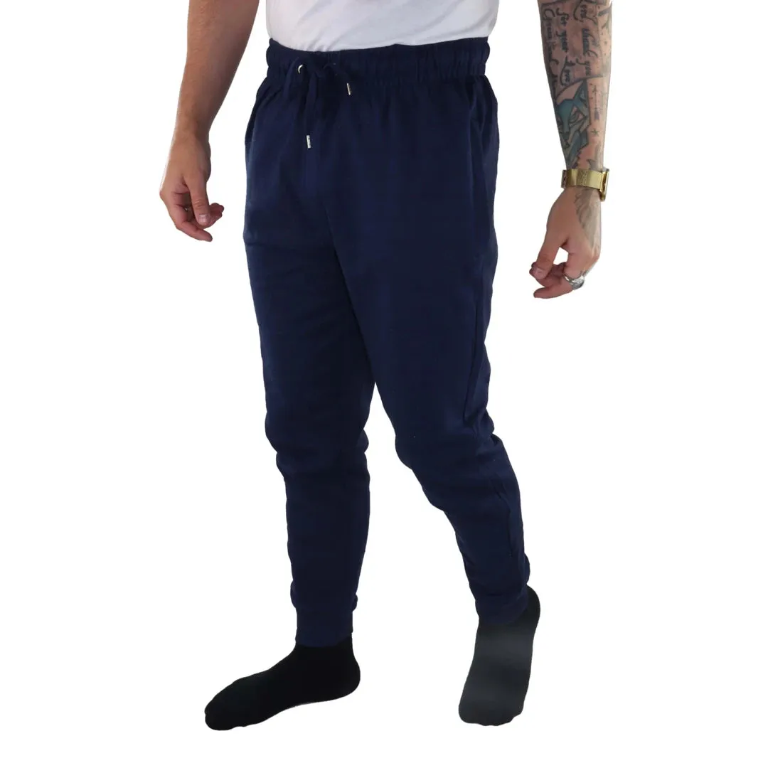 Men's Navy Joggers Lounge Pants Elasticated Pockets Gym Training Sports
