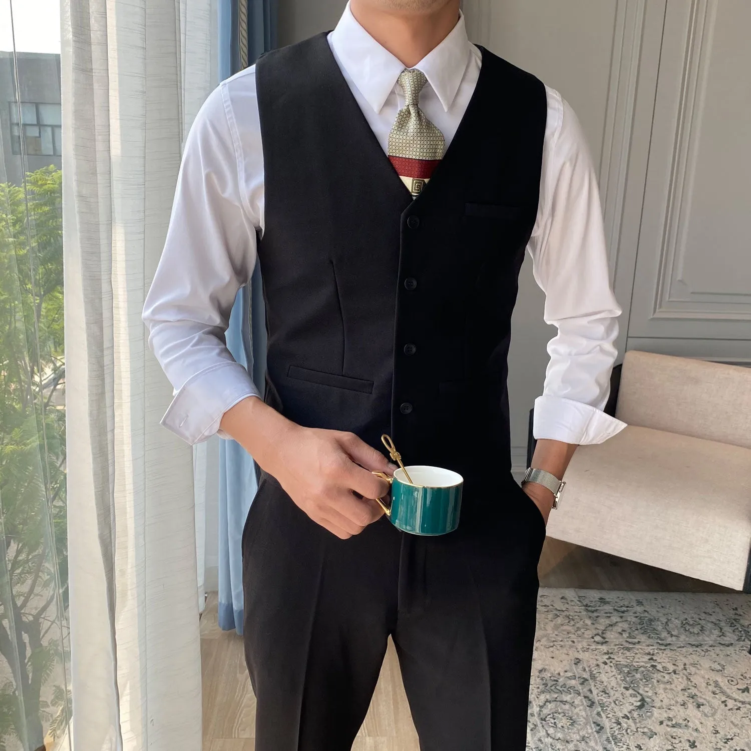 Men's Solid Color Slim Wool Suit Vest