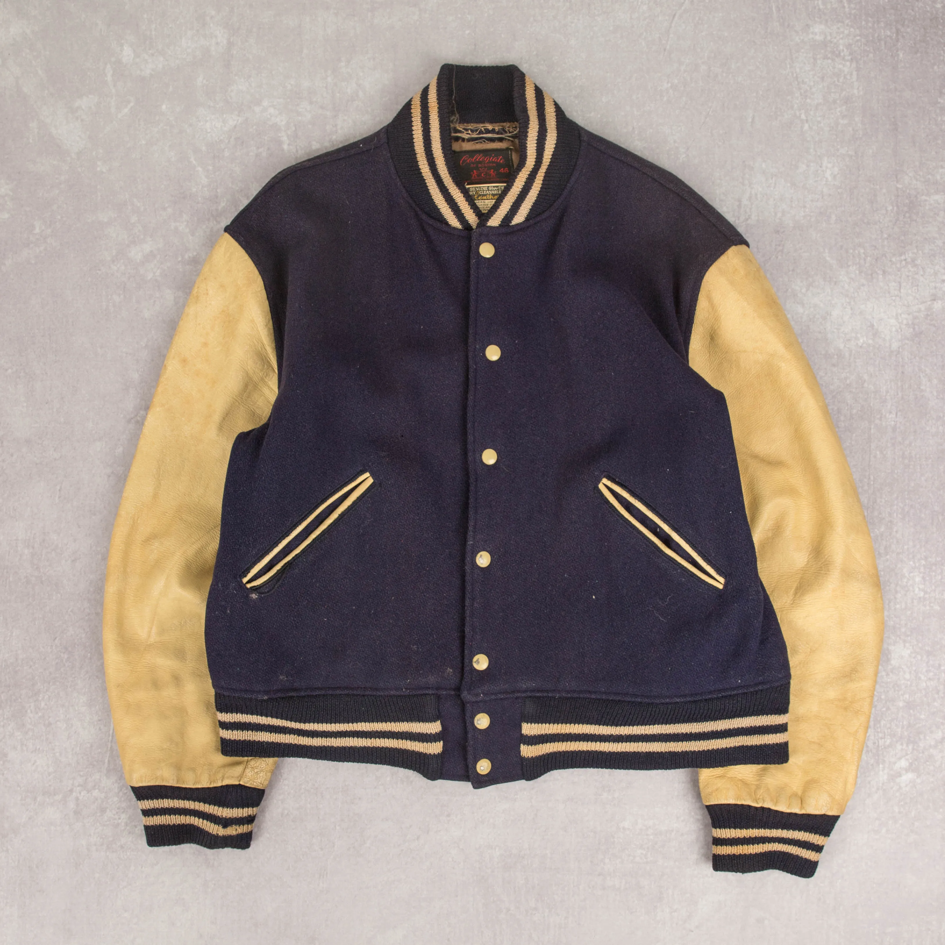 MEN'S VINTAGE 1960S HAMILTON WOOL LEATHER VARSITY JACKET - LARGE