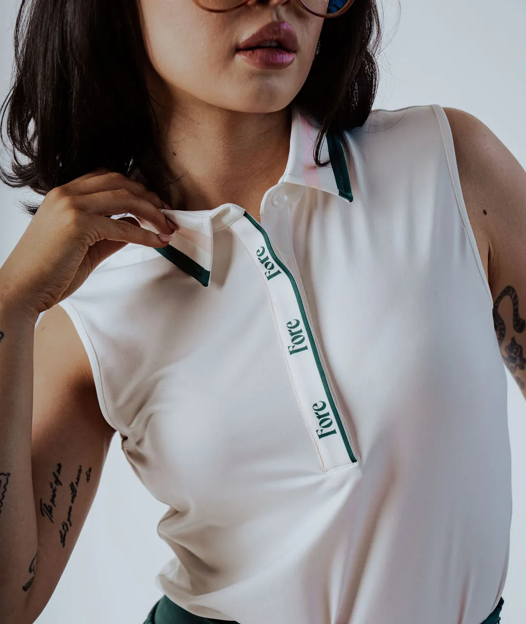 Moore Polo - White w/Pink & Green Stripes