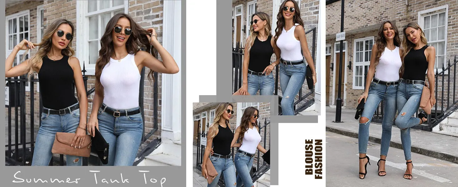 MOSHU Womens Tank Tops Summer Sleeveless Shirts Knit Ribbed Racerback Womens Tops