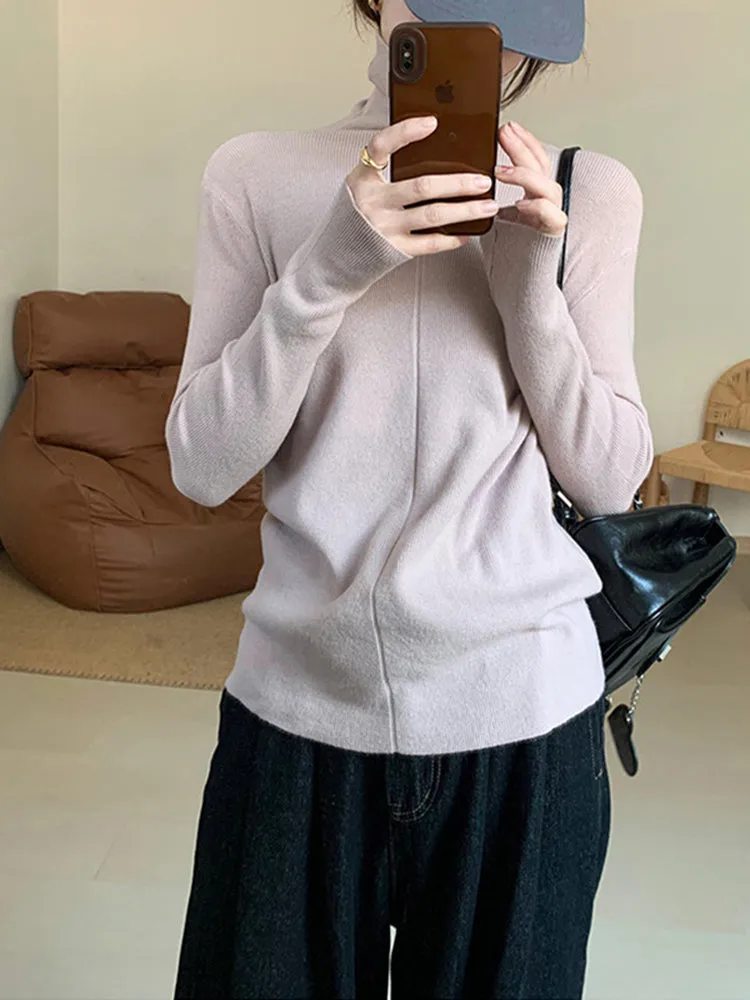 Natalie High Neck Solid Slim Fit Knitted Woman Sweater