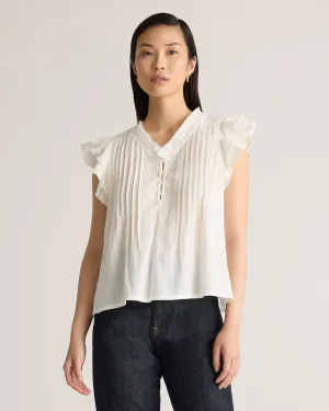 Organic Textured Cotton Ruffle Short Sleeve Blouse
