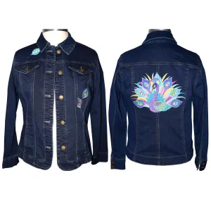 Peacock Embroidered Blue Denim Jacket MED