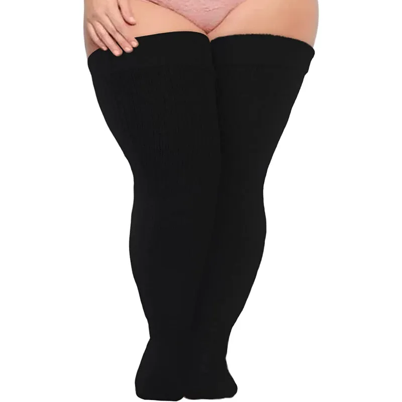 Plus Size Thigh High Socks for Thick Thighs Women- Thigh Highs Widened Extra Long Thick Knit Socks