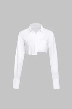 Pocket-Detail Raw Hem Crop Shirt
