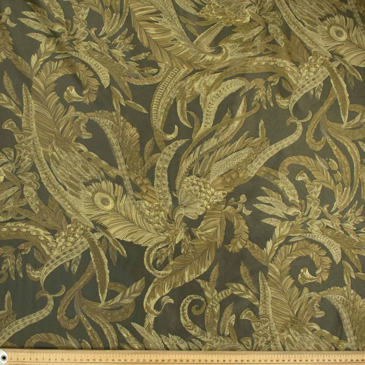 Printed Lining Design-38 Dark Gold Feather on Brown
