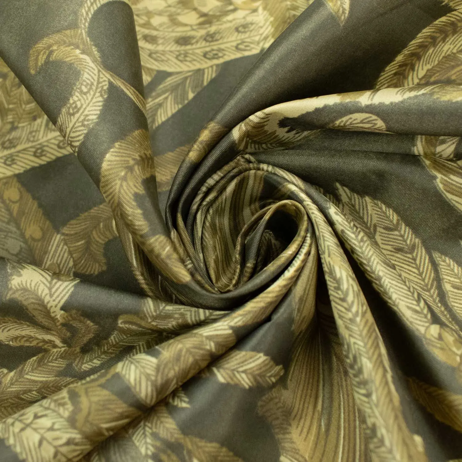Printed Lining Design-38 Dark Gold Feather on Brown