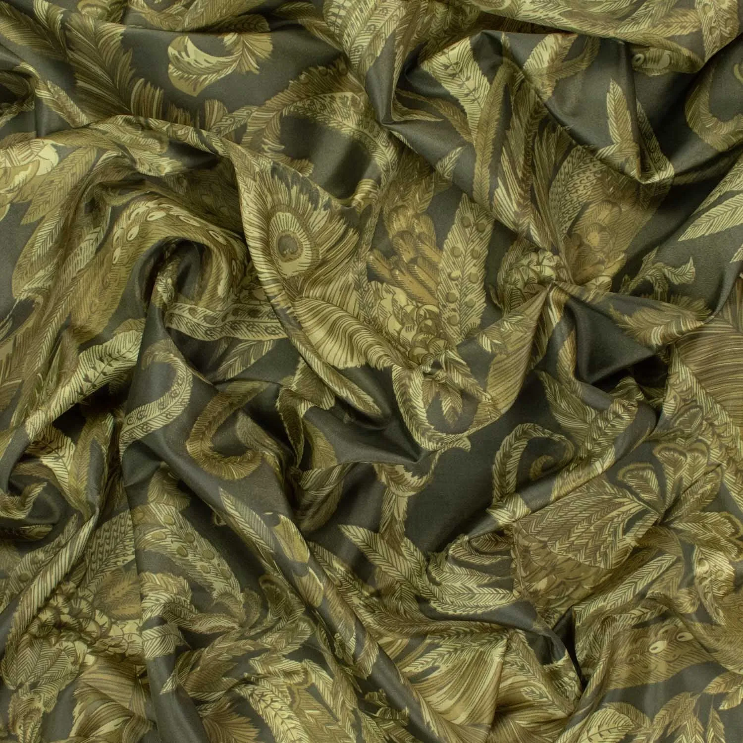 Printed Lining Design-38 Dark Gold Feather on Brown