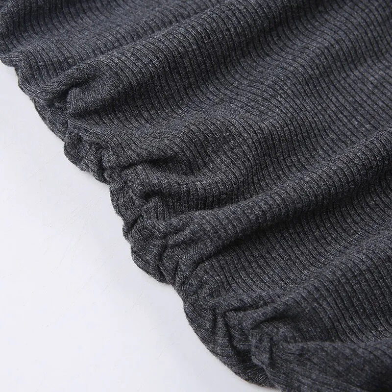 Ribbed Knitted Ruched Folds Long Dress