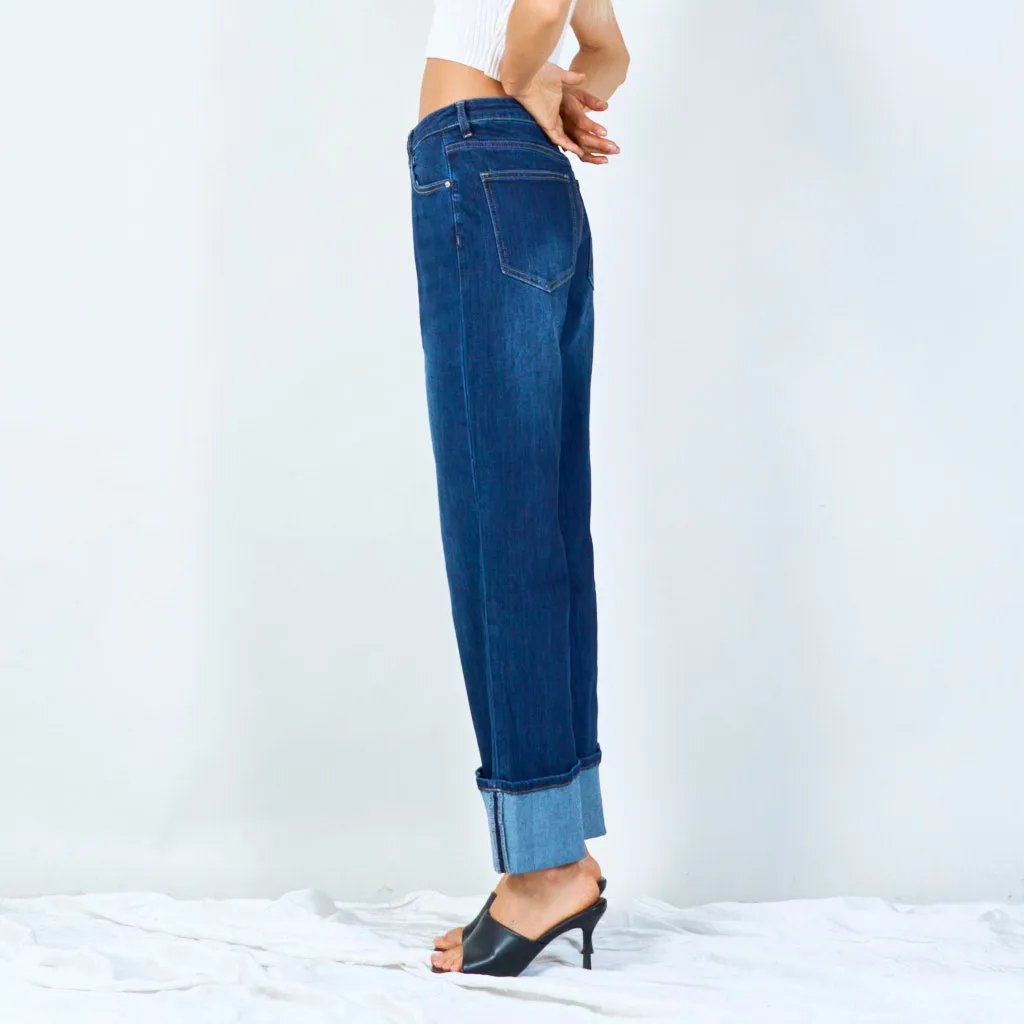 Rolled cuff straight jeans wholesale