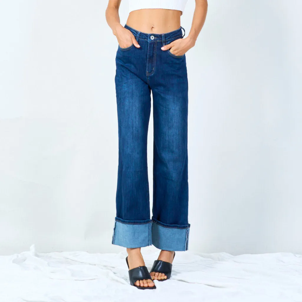 Rolled cuff straight jeans wholesale