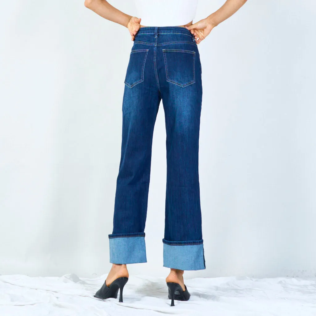 Rolled cuff straight jeans wholesale