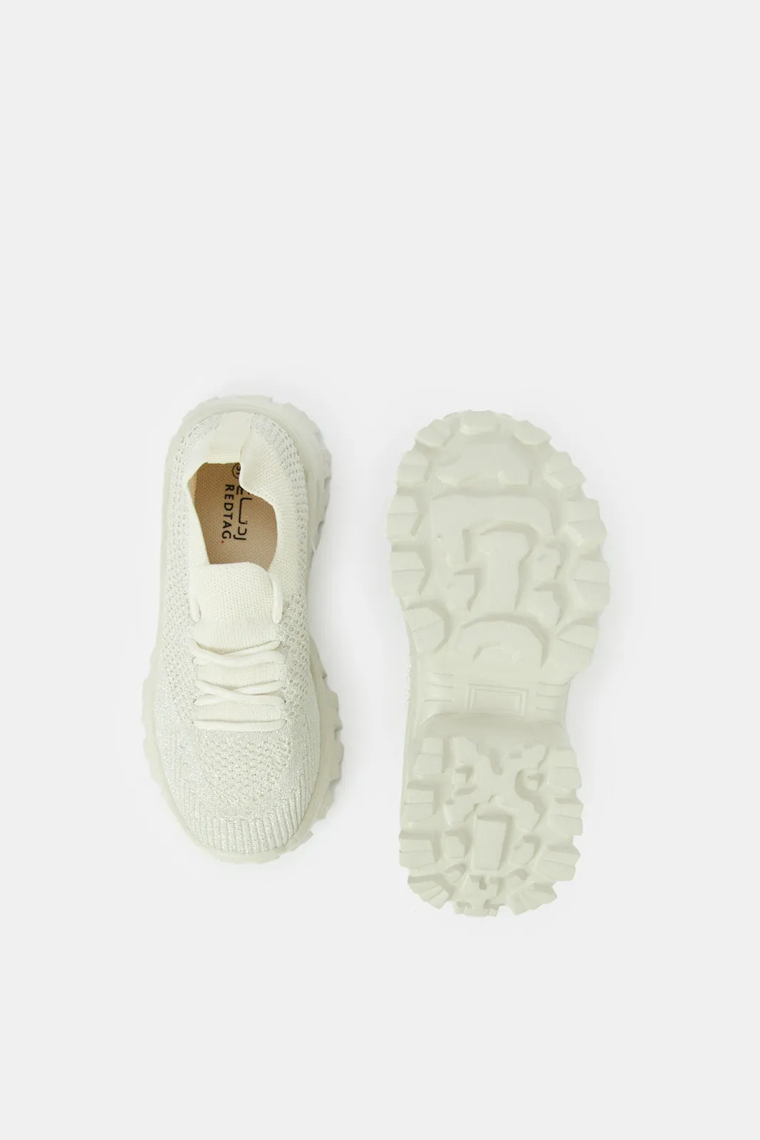 Senior Girls Ivory Textured Trainer