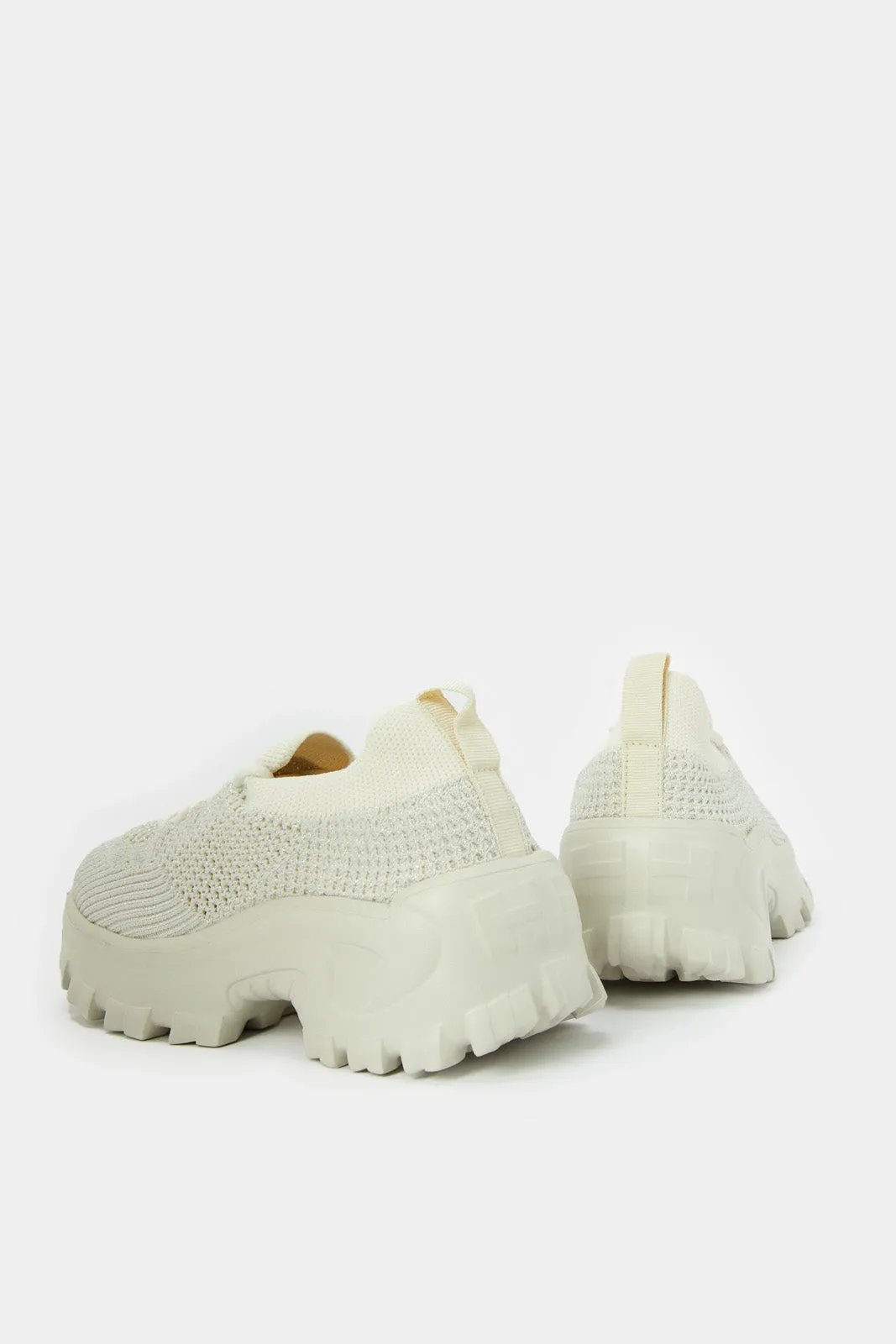 Senior Girls Ivory Textured Trainer