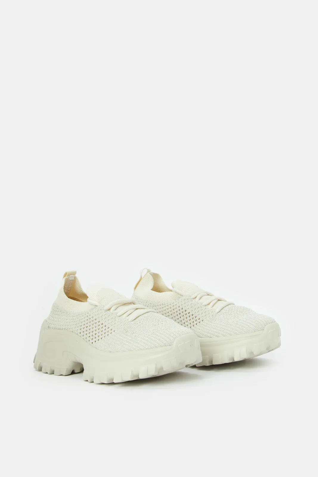 Senior Girls Ivory Textured Trainer