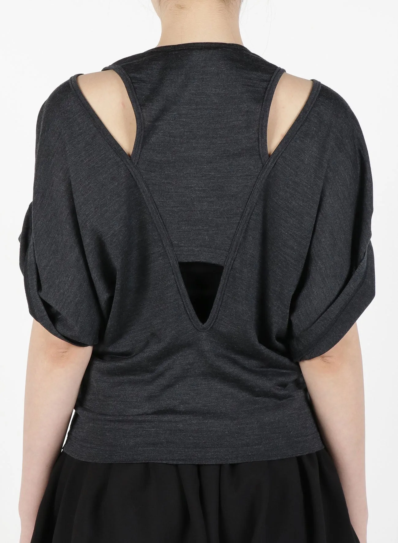 Silky Wool Plain stitch Suspender Slit T-Shirt