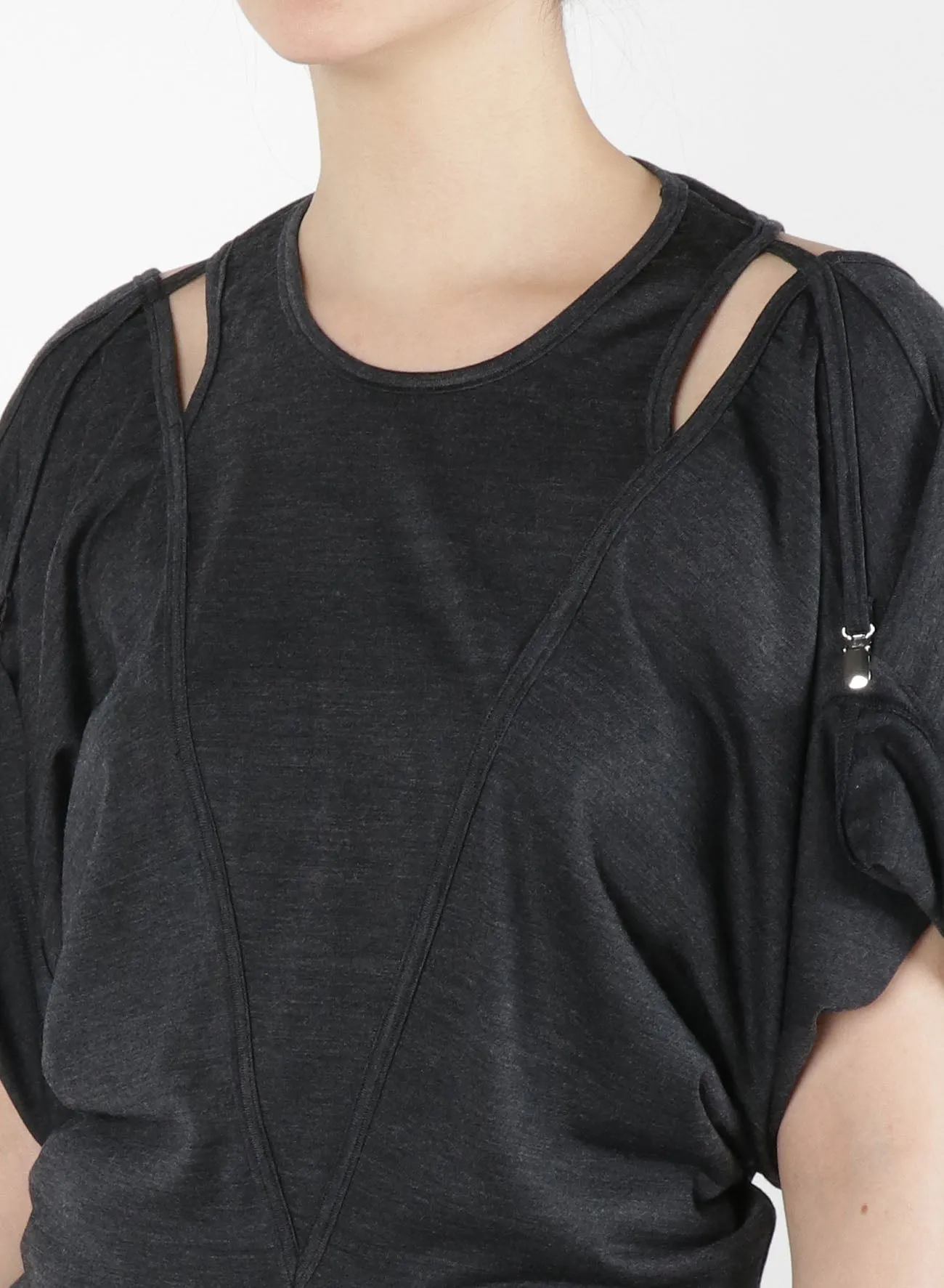 Silky Wool Plain stitch Suspender Slit T-Shirt