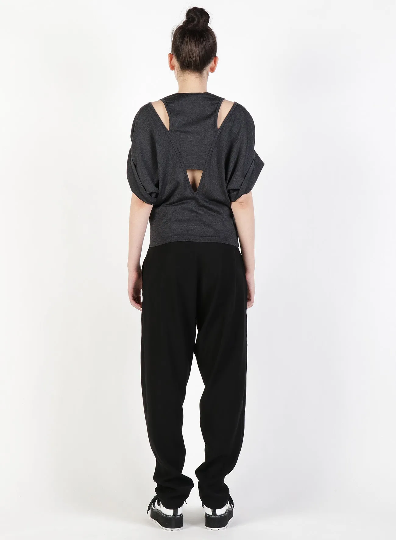 Silky Wool Plain stitch Suspender Slit T-Shirt