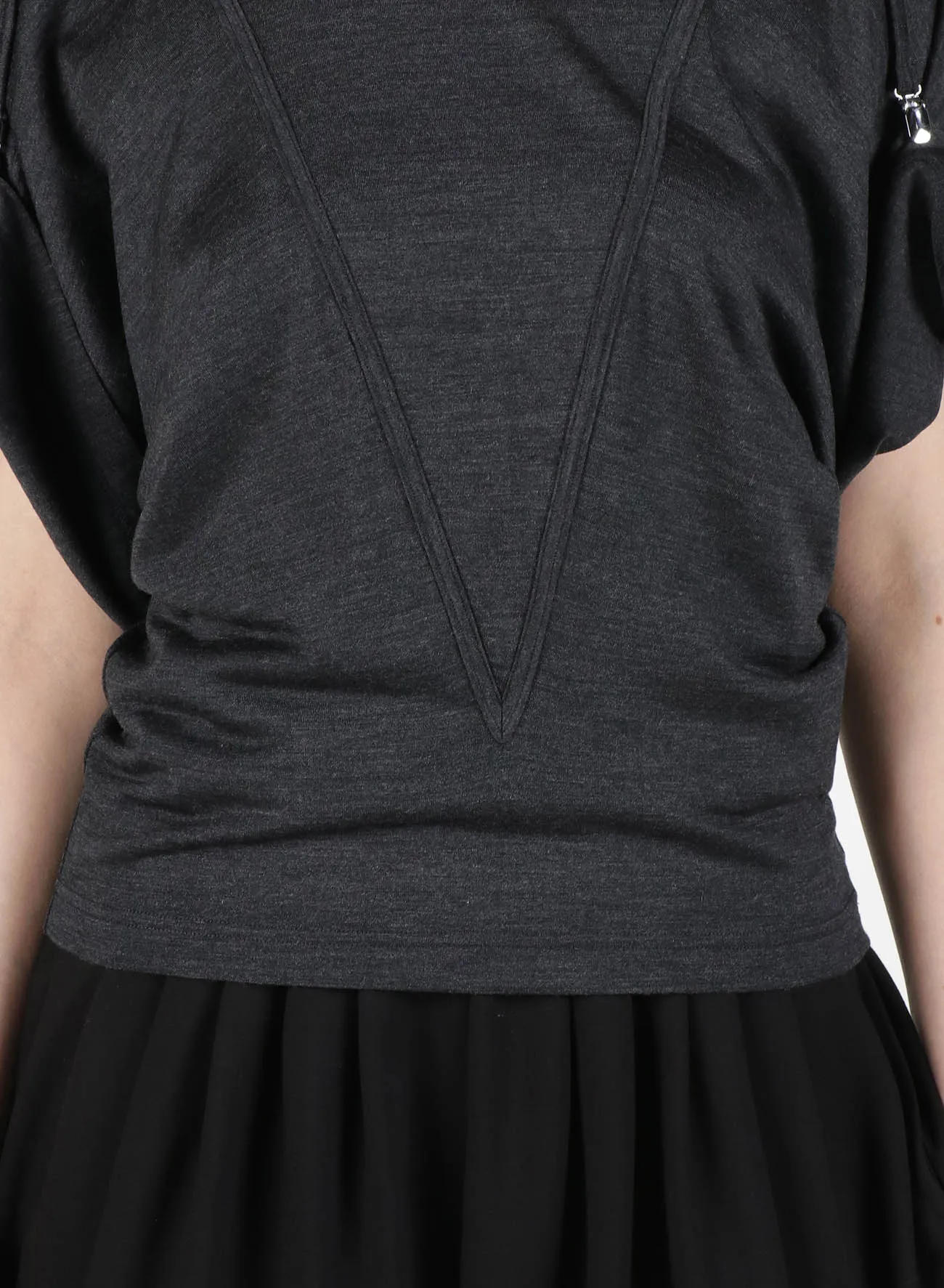 Silky Wool Plain stitch Suspender Slit T-Shirt