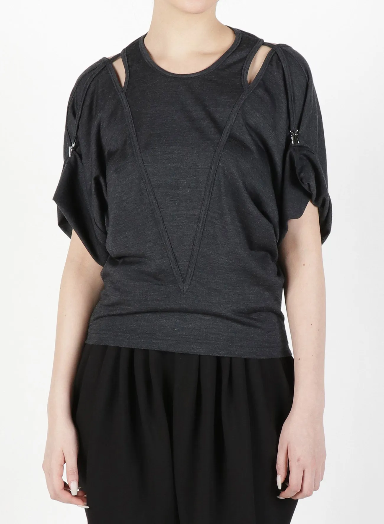 Silky Wool Plain stitch Suspender Slit T-Shirt