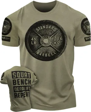 Squat Bench Deadlift Repeat Workout Shirts for Men Weight Plate Gym T-Shirt