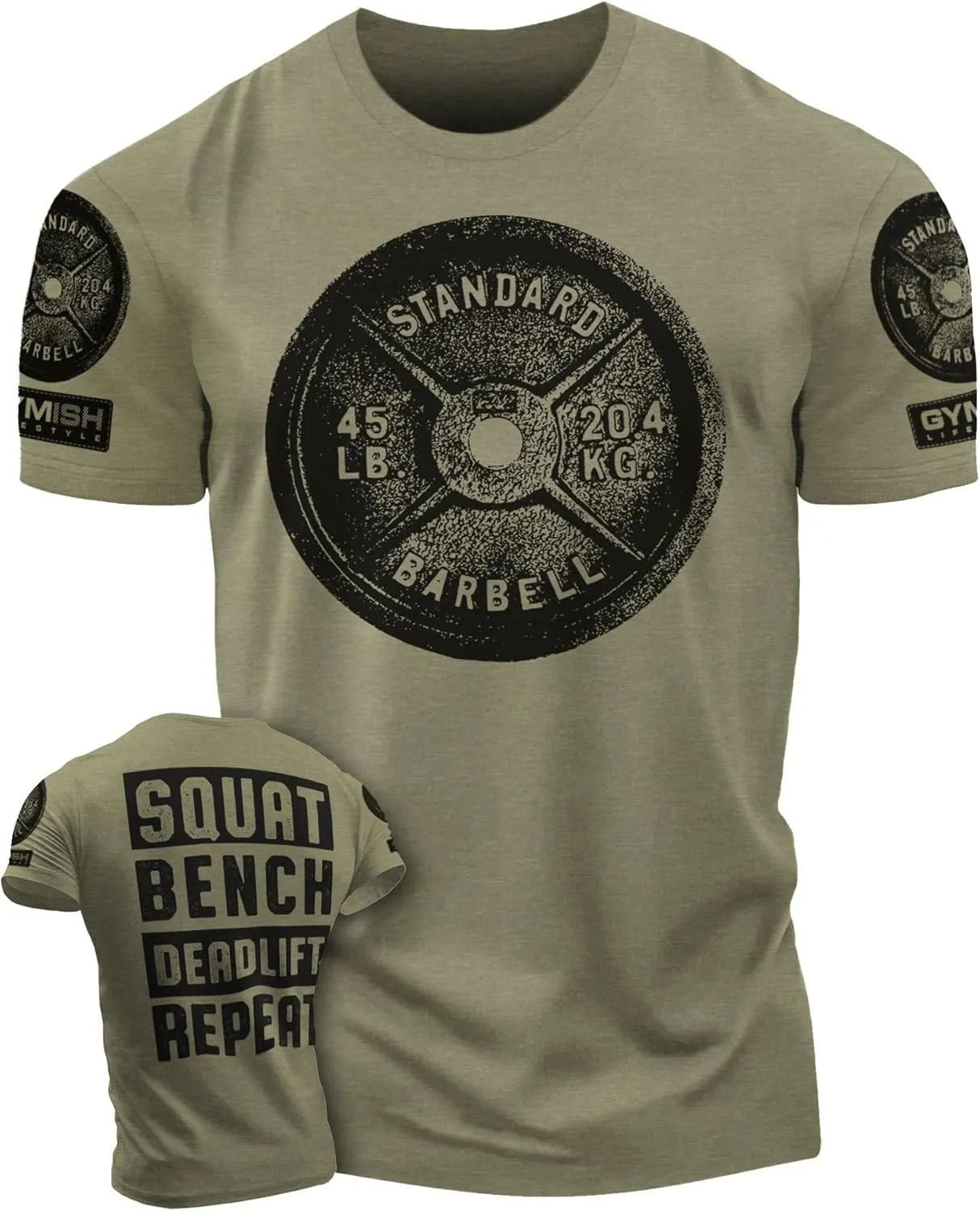 Squat Bench Deadlift Repeat Workout Shirts for Men Weight Plate Gym T-Shirt