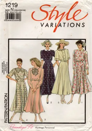 Style 1219 Womens Fit & Flared Dresses 1980s Vintage Sewing Pattern Size 10 - 14 UNCUT Factory Folded