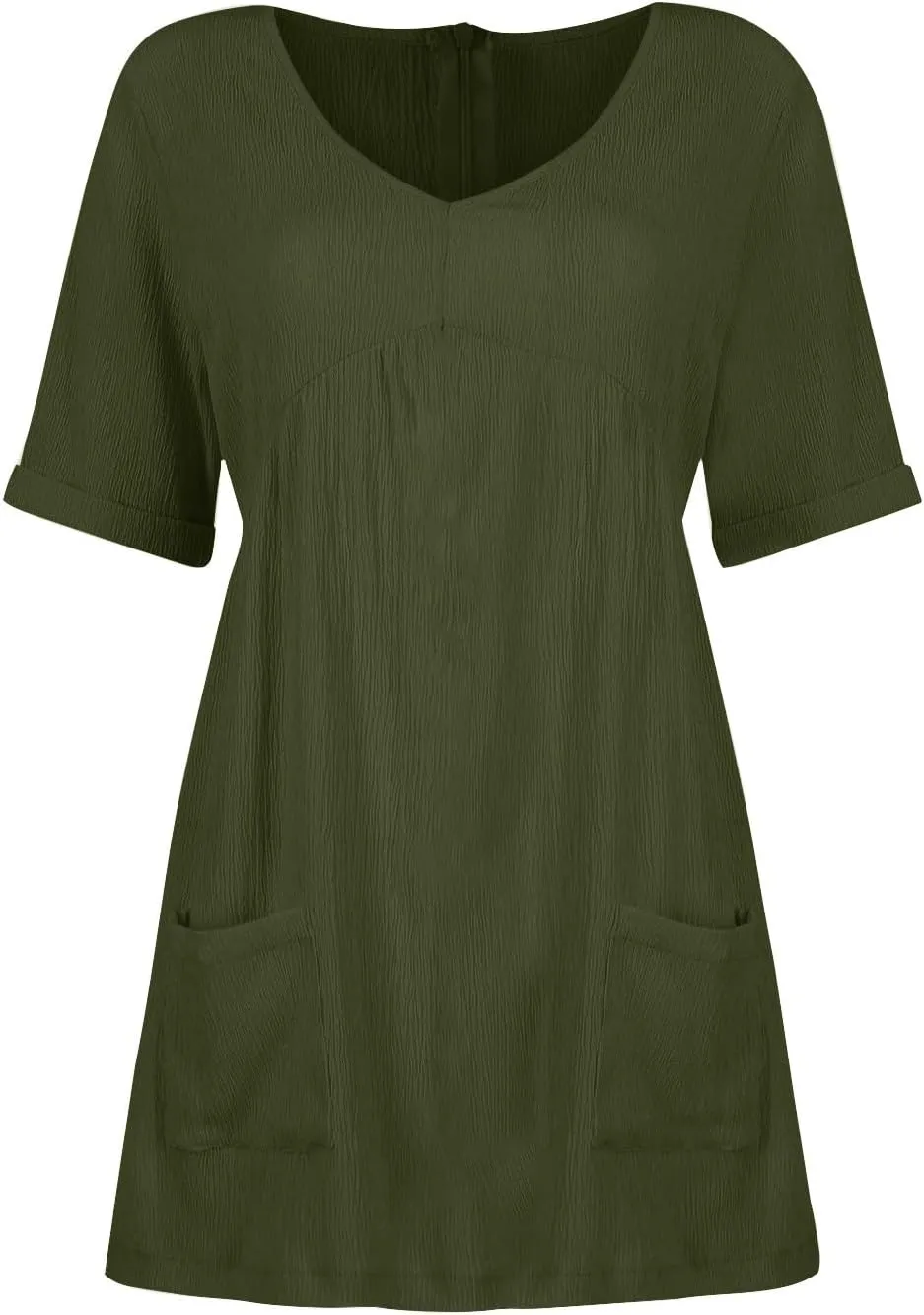 Summer Dresses for Women 2024 Trendy Casual V-Neck Short Sleeve Solid Sundress Loose Comfy Beach Dress with Pockets
