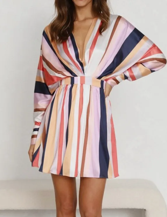 TastyHottie - Women Fashion Colorful Striped Short Flare Mini Dress