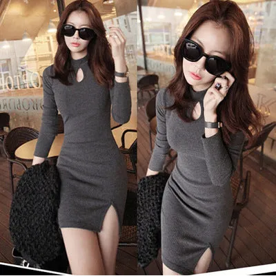 Trendy Slim Look Sexy Bare Chest Nightclubs Hip Flattering Splitted Elegant Dress Women Dress