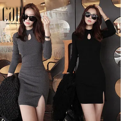 Trendy Slim Look Sexy Bare Chest Nightclubs Hip Flattering Splitted Elegant Dress Women Dress