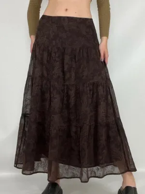 Vintage A-Line Brown Mesh Maxi Skirt