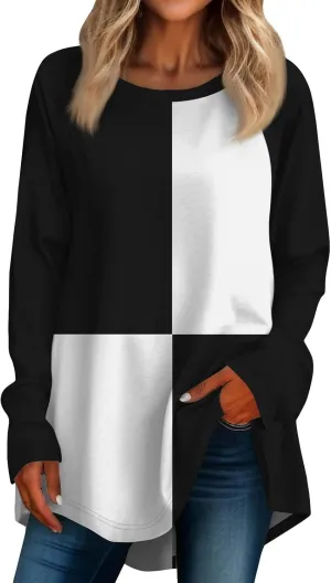 Women's Fall Long Sleeve T-Shirts Crewneck Gradient Printing Tops Oversize Outfits Blouse Sweatshirt 2024