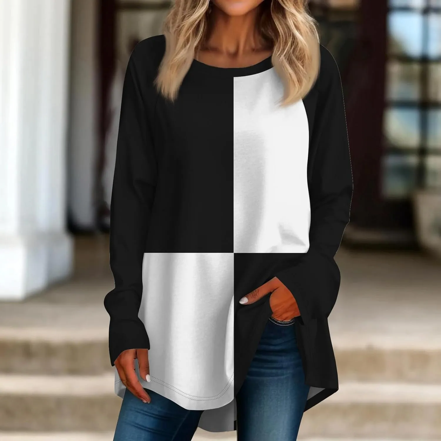 Women's Fall Long Sleeve T-Shirts Crewneck Gradient Printing Tops Oversize Outfits Blouse Sweatshirt 2024