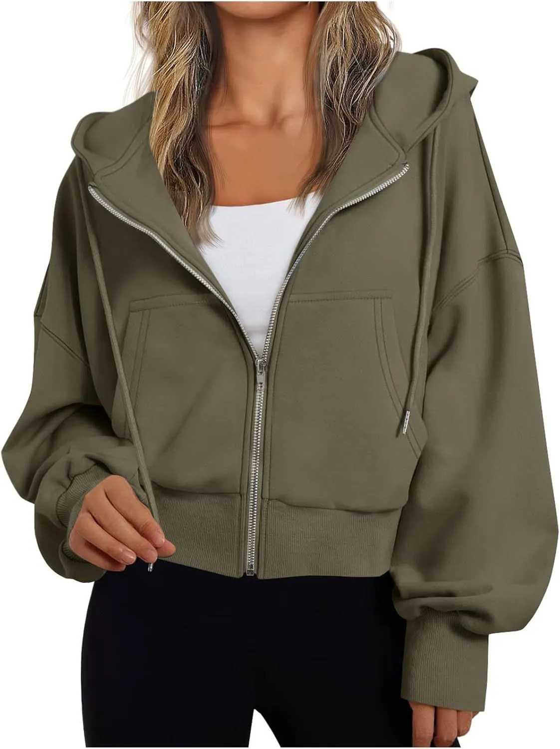 Womens Oversized Full Zip Up Hoodie with Pockets Fleece Sweatshirt Fall Winter Warm Casual Loose Apparel Clothes