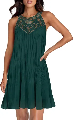 Womens Summer Halter Dresses Casual Sleeveless A-Line Tiered Swing Mini Dress Flowy Ruffle Beach Vacation Sundress 2025
